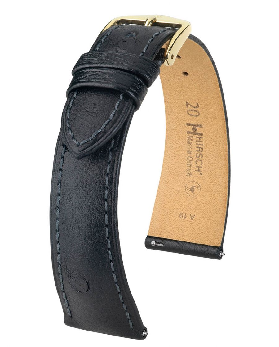 Hirsch Massai Ostrich Leather Watch Strap - Golden Brown - L